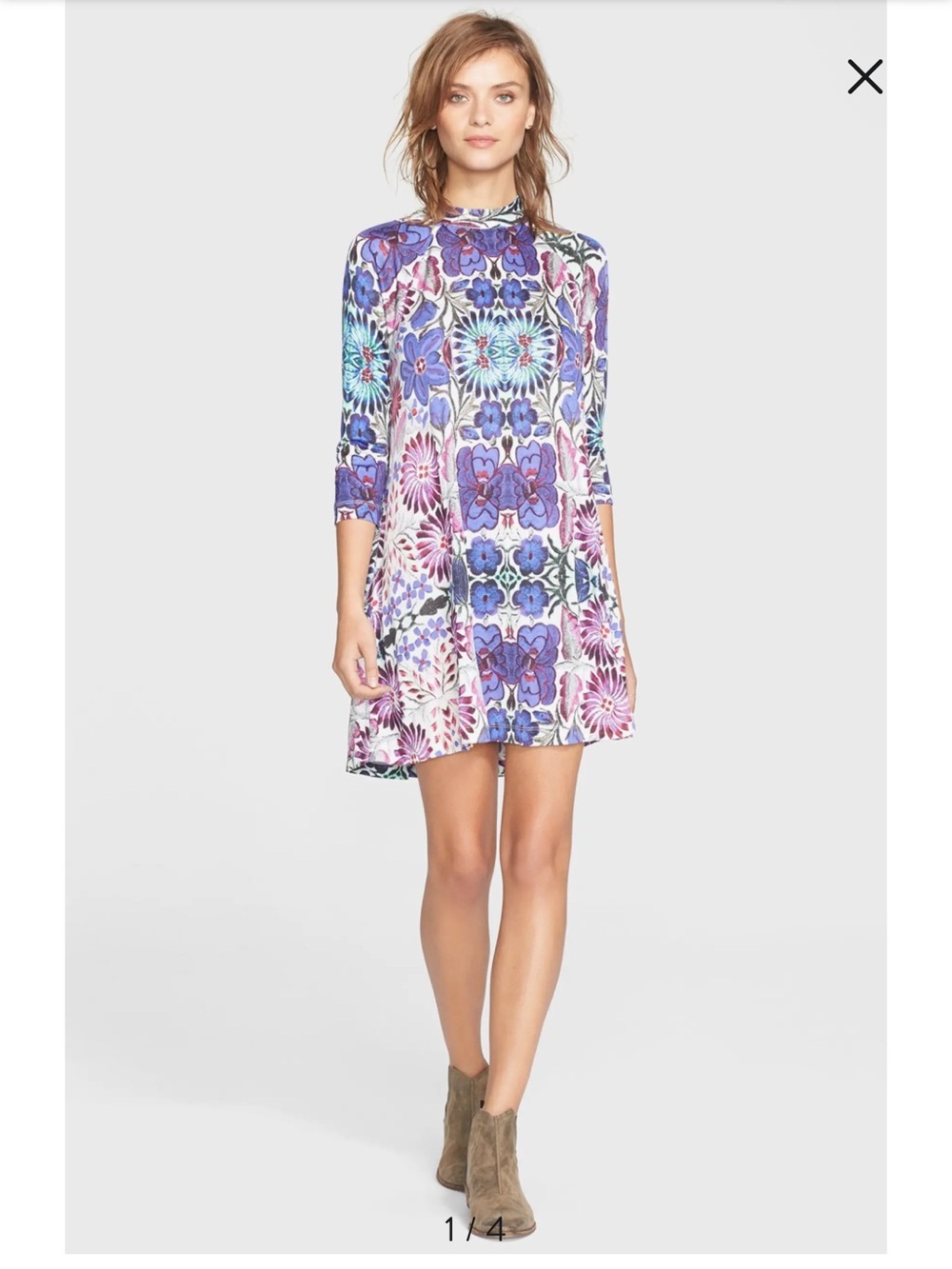 Free People Fiesta Sexy Boho Floral Mini Dress Purple Pink Blue‎ Keyhole Back S